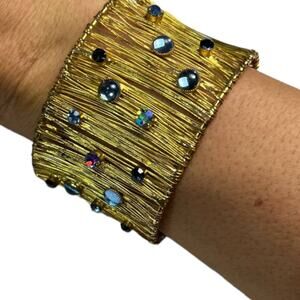Textured Wire Cuff Bracelet with Blue Crystal Accents